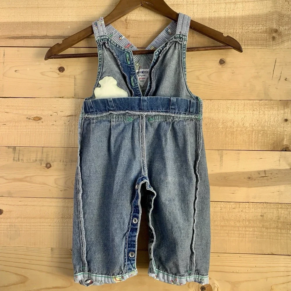 VTG RARE Oshkosh Vestbak Bubble Overalls 12mo Open Button Front Embossed 3D Logo